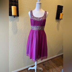 Adrianna Papell Evening beaded silk cocktail dress.